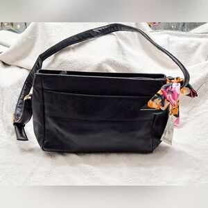 SAS NWT Dawn Leather Black Shoulder Bag with Bonus Colorful Scarf Accent